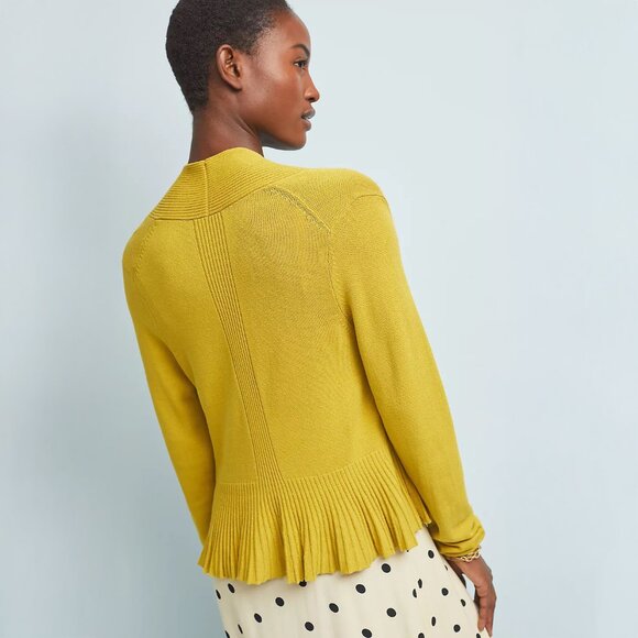 by Anthropologie Banlieue Peplum Cardigan in Dark Yellow - sz XS - Picture 4 of 13